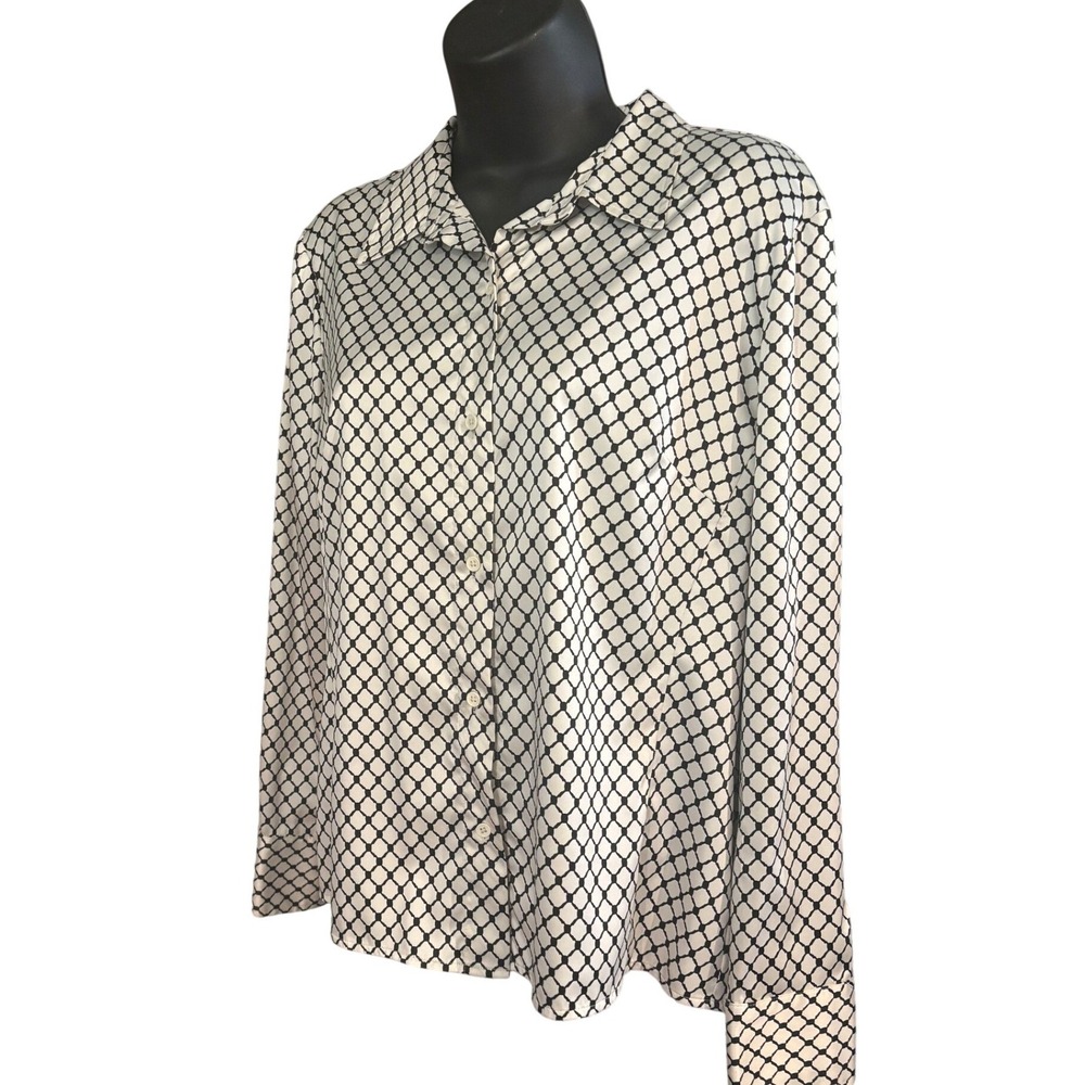 Petite Sophisticate Vintage Black White Geometric Lattice Button Down Blouse 12P - Picture 2 of 9